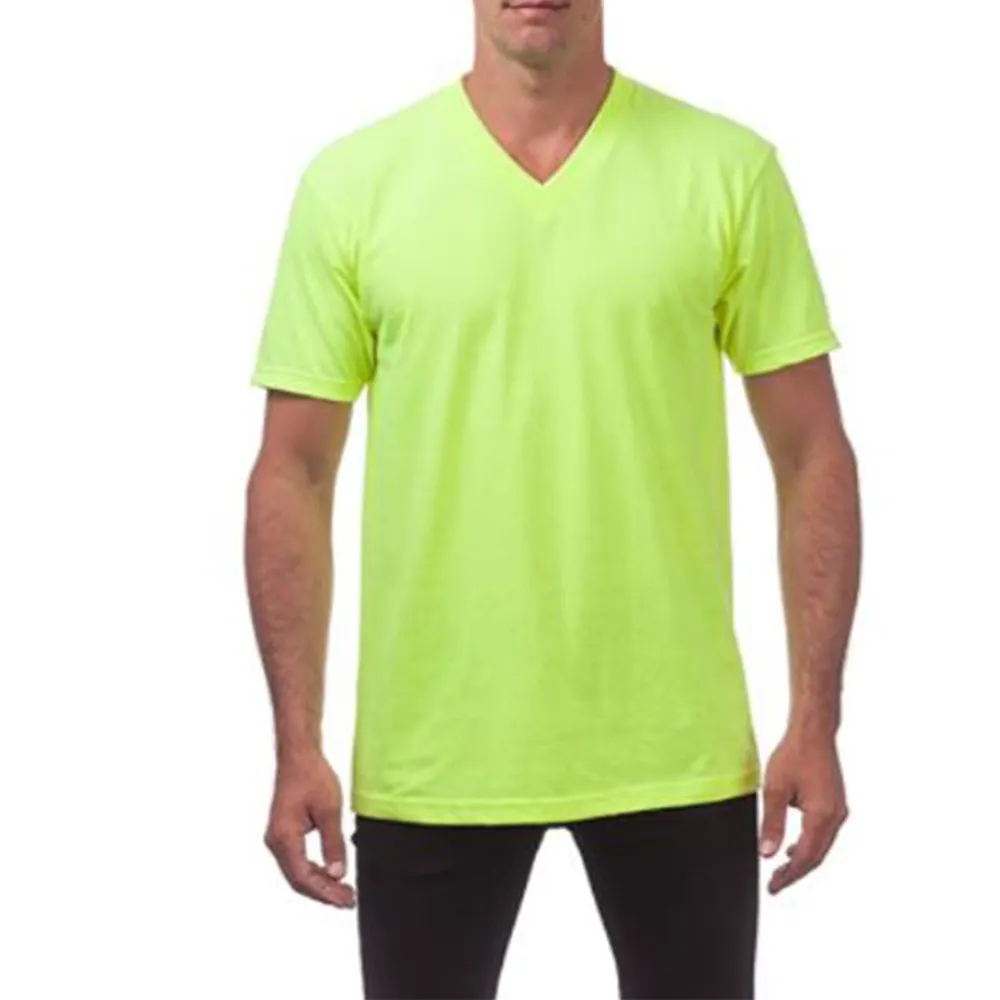 Groothandel Gym Custom Blank Workout Lime Groen 100% Katoen Effen Groen T-shirt Mannen Plain T-shirts Casual Kleding V hals