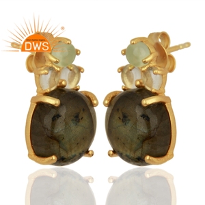 ต่างหูลาบราโดไรต์และแคลซิโดนีสำหรับผู้หญิง ต่างหูเงินชุบทอง ผู้จำหน่ายเครื่องประดับ - Product Image 2