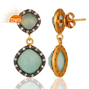 Aqua Chalcedony Zircon Set Earrings 14k Gold Plated Jewelry Wholesale 925 Silver Designer Dangle Drop Earrings - Product Image 3