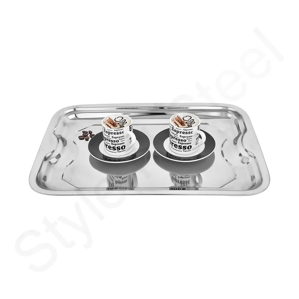 Non Magnetic Stainless Steel Rectangular Shape Dollar Food Beverages Serving Tray Dollar Tray with Design Stainless Steel
