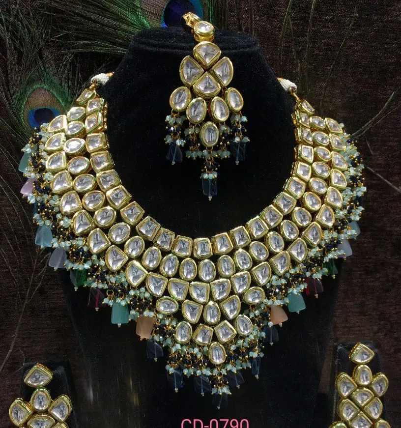 Commercio all'ingrosso di gioielli indiani kundan Polki collana Set Navratna Kundan Meena polki Set per le donne