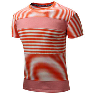 Camiseta unisex de talla grande para hombre, cuello redondo a rayas, 100% algodón en rojo, blanco, talla 6XL, punto plano, patrón de logotipo, ecológico - Product Image 2