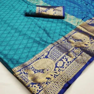 Pesado kashmira algodão rico seda com ricas aparência saree para casamento e ocasião especial com combinação de cores incrível