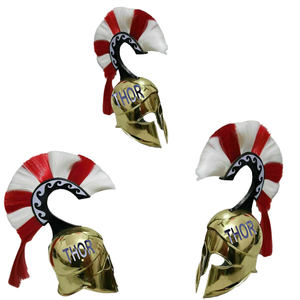 Casco Corintio Griego Medieval 18GA, Armadura de Acero de Caballero Espartano con Pluma Roja/Blanca, Técnica Plateada de Estilo Náutico - Product Image 1