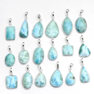 วันขอบคุณพระเจ้าพิเศษ Larimar Moonstone ขายส่ง Lot Handmade อัญมณีจี้เงินแท้925จี้เงิน