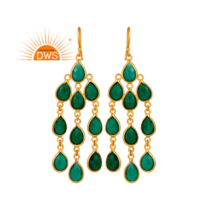 Boucles d'oreilles en onyx vert multi-vertes, argent 925, plaqué or 18 carats, boucles d'oreilles chandelier de créateur, fabricant de bijoux - Product Image 1