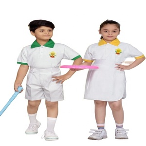 เครื่องแบบนักเรียนสำหรับเด็กผู้ชายและเด็กผู้หญิงเสื้อยืดคอปกแบบถักครึ่งกางเกงและกระโปรงสำหรับเด็กโลโก้ตามสั่ง - Product Image 1