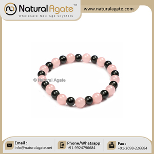 Pulseras de piedras preciosas de cuarzo rosa y ágata negra - Product Image 4