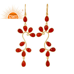 Pendientes de Plata Chapados en Oro de 18k, Proveedor de Joyería de Diseño, Pendientes Colgantes con Piedras Preciosas de Ónice Rojo, Colección Clásica - Product Image 1