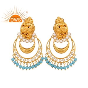 Boucles d'oreilles classiques en argent Sterling plaqué et or 18k, turquoises naturelles, vente en gros, offre spéciale - Product Image 1