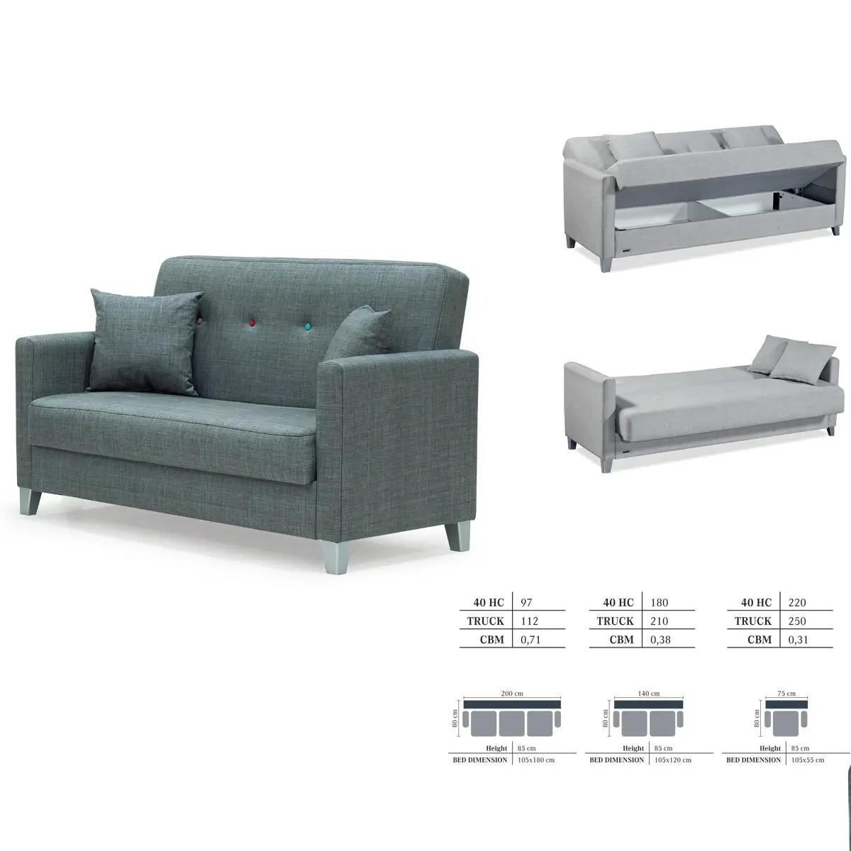 Turkish Origin Sleeper Sofa Bed with Storage and all customized mechanism for Convertible Folding Furniture