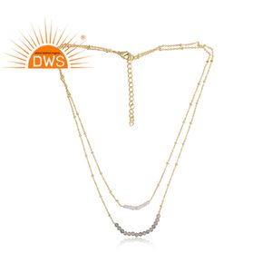 Collier en laiton plaqué or, Labradorite naturelle avec pierre naturelle de la lune arc-en-ciel, bijoux, vente en gros - Product Image 2