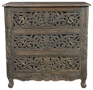 Aparador negro tallado de estilo clásico de lujo, calidad superior, con 3 cajones, almacenamiento de muebles para dormitorio - Product Image 4