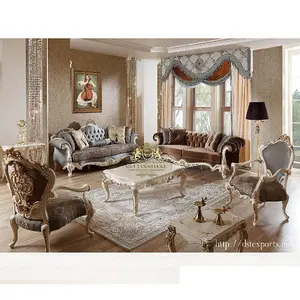 Conjunto de sofá victorian, conjunto em branco e dourado, para sala de estar e móveis com sete lugares premium