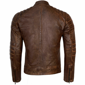 Blouson de motard en cuir véritable homme, Vintage, café Racer, noir et marron, Slim Fit - Product Image 2