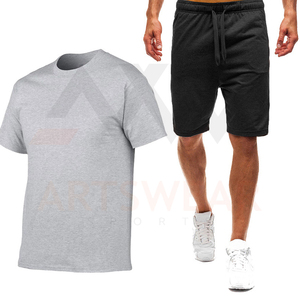 T-shirt 100% coton à col rond pour hommes, ensemble court et de sport, pour fitness, avec logo personnalisé, deux pièces différentes, été, 2022 - Product Image 1