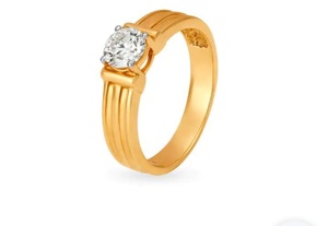 New Arrival Men's 0.50TCW Real Round Brilliant Cut Solitaire Diamond <b>Ring</b> in Yellow Gold Classic Prong Setting with Micro Insert - Product Image 2