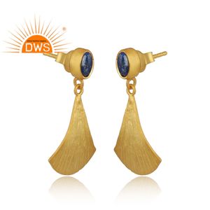 Pendientes de Piedra Preciosa de Lapislázuli Azul, Plata de Ley Chapada en Oro, Pendientes Colgantes de Diseño, Joyería al por Mayor, Colección Clásica - Product Image 2