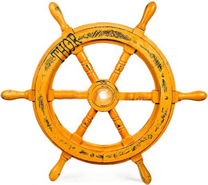 THOR Wooden Nautical <b>Ship</b> Steering <b>Wheel</b> Yellow Rustic Circular Home Decor Wall Art Single Piece - Product Image 4