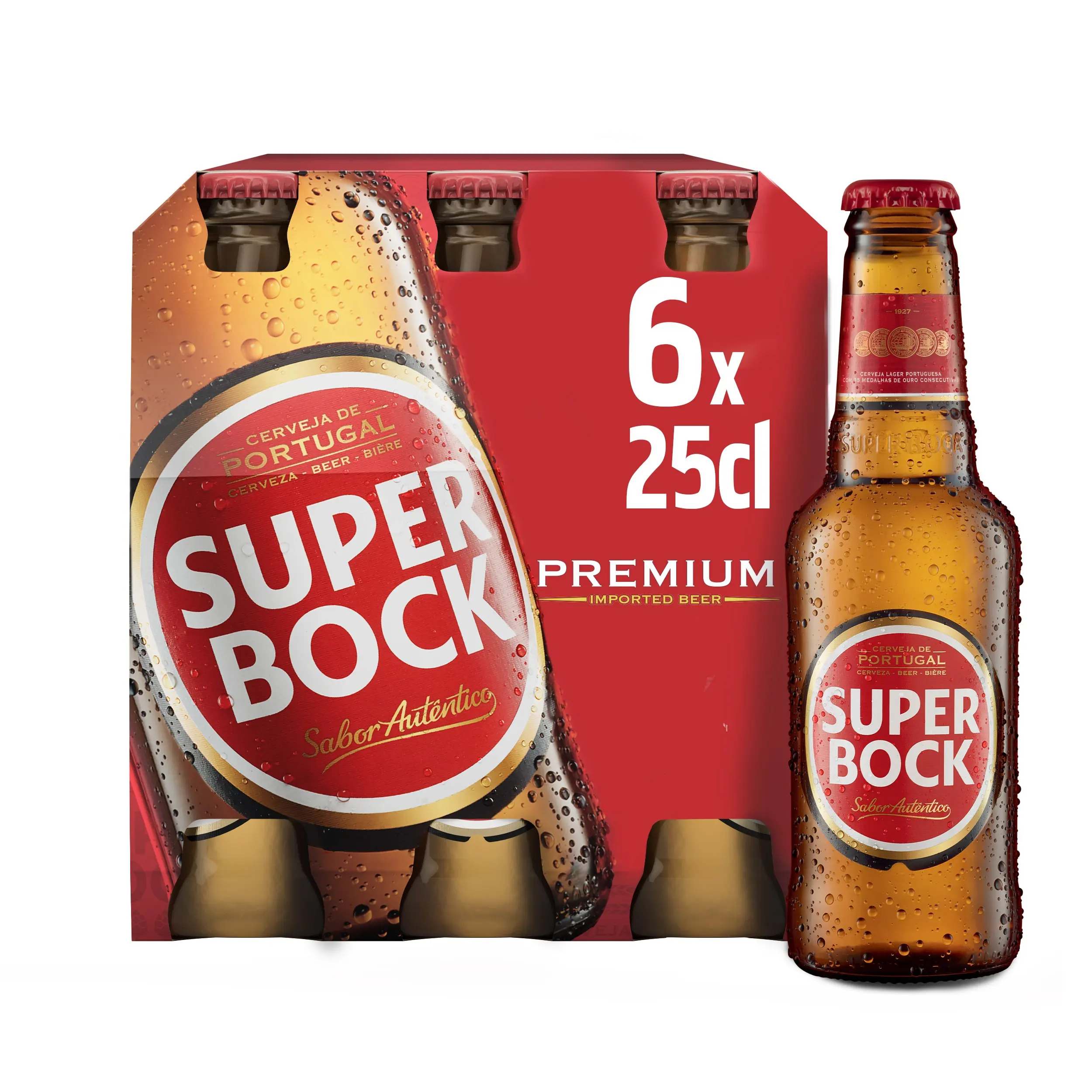 SUPER BOCK เบียร์คุณภาพสูงจากโปรตุเกส0,25L-4แพ็ค X 6ขวด-OW