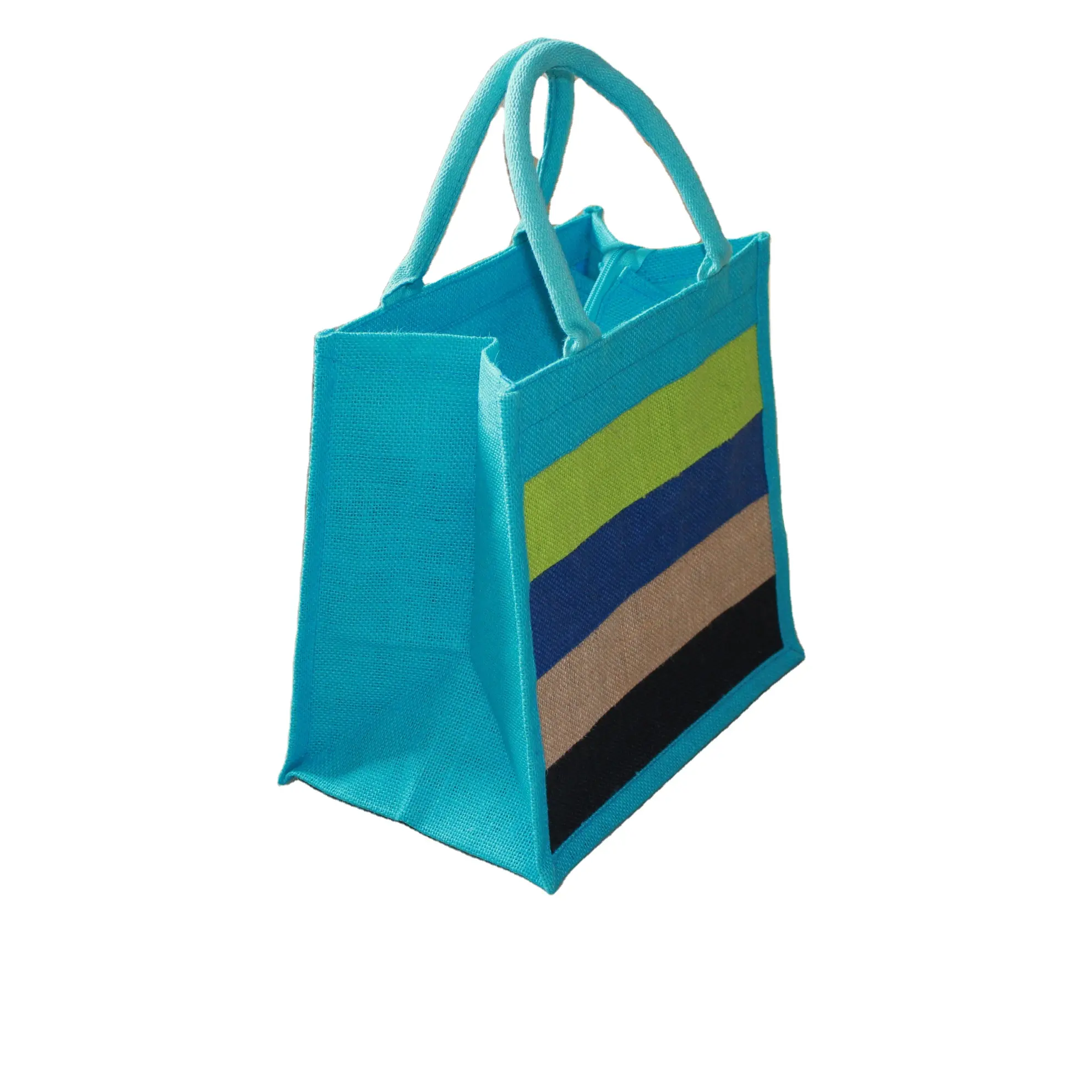 Heißer verkauf angepasst jute einkaufstasche mit horizontale multi farbe streifen muster