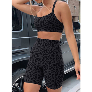 Women's Yoga Outfit Set Outdoor <b>Sports</b> Yoga Shorts Quick-drying Breathable High-waisted Hip-lifting Fitness <b>Bra</b> Cheetah Print - Product Image 3
