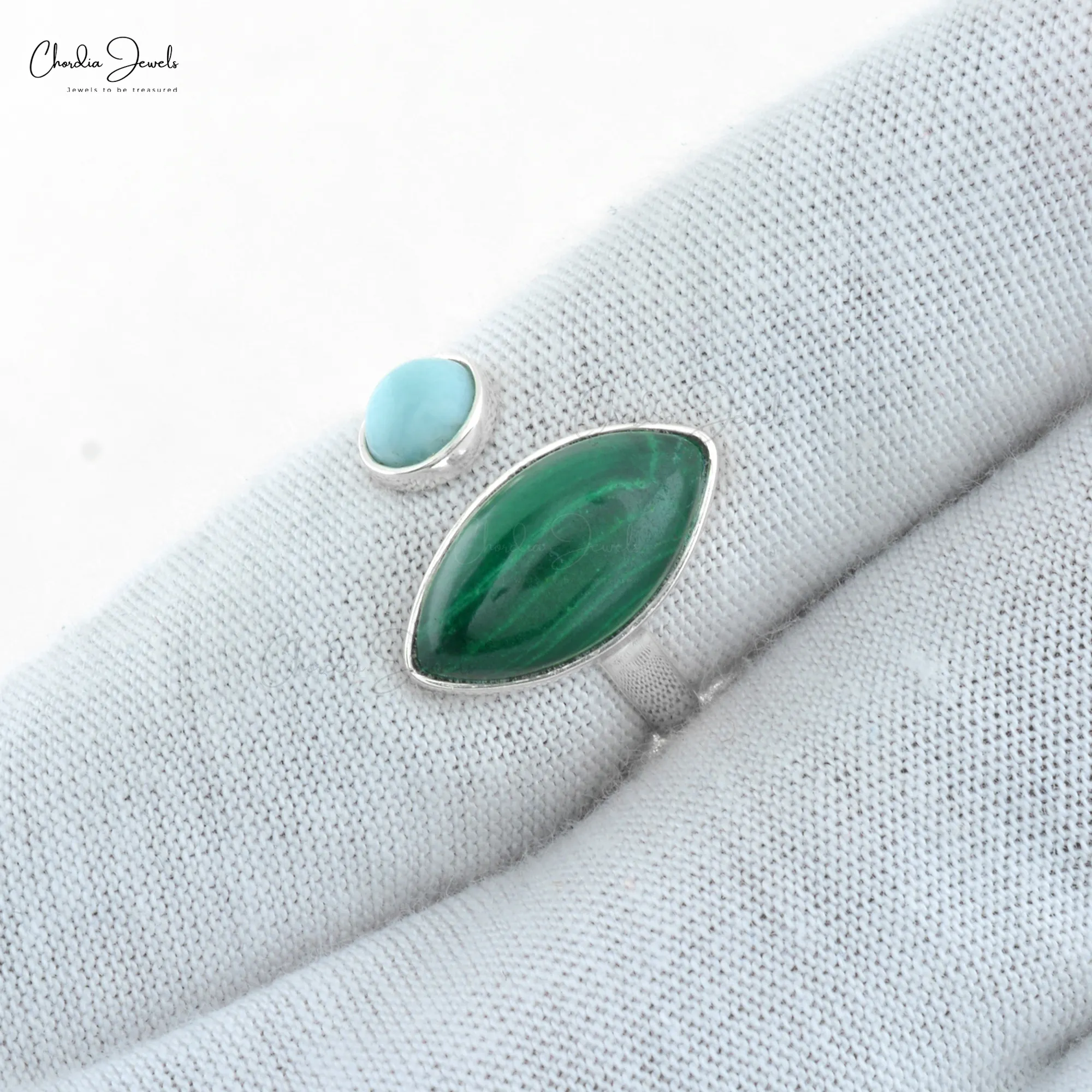 Handmade Jewelry 925 Sterling Silver Malachite and Turquoise Two Stone Open Cuff Ring Trendy Fashion Jewelry At Factory Cost