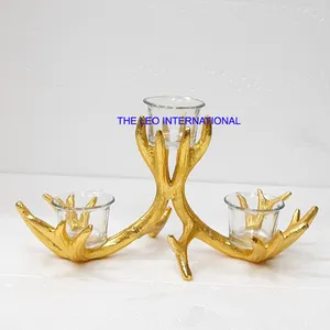 Suporte de vela votiva de vidro 12X5X5 para velas, metal e alumínio banhado a ouro, item de decoração de iluminação com design atraente