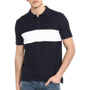 Polo de Hombre con Bloques de Color, Manga Corta, Tejido, Casual, Azul Marino y Blanco, Diseño Sólido - Product Image 1