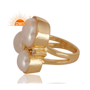 14พันทองชุบงบแหวนทองเหลืองธรรมชาติมูนสโตนและสีขาวมุกพลอยสีขาวเพทายแหวนเครื่องประดับแฟชั่น - Product Image 2