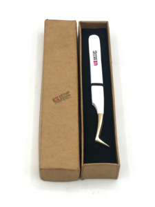 Pince à épiler pour extensions de cils en acier inoxydable de haute qualité, durable, antistatique, avec revêtement en poudre blanche de 10 mm, pointe dorée, simple - Product Image 3