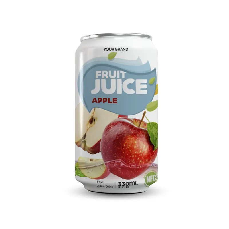 저렴한 청량 음료 oem 시장 도매 330ml 알루미늄 캔 녹색 사과 주스 열대 과일 주스