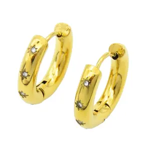 Hot Verkoop Vrouwen Roestvrij Staal Gouden Kleur Sieraden Met Kleine Diamond Hoop Earring