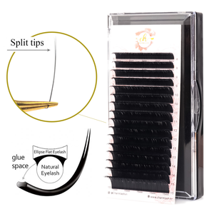 Korean PBT Fiber Ellipse Flat Lashes Split Tip Eyelash Extensions D Curl Vietnam Wholesale Factory Packaging Box Glue Tape OEM - Product Image 2