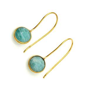 Pendientes colgantes de piedras preciosas de amazonita Natural de buena calidad Plata de Ley 925 10mm Chapado en oro Compromiso romántico Fiesta de boda - Product Image 5