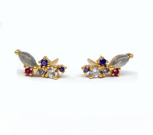 Argent Sterling 925 Plaqué or fait Sur Commande Fournisseur Grossiste À La Main Unisexe Femme Faible QUANTITÉ MINIMALE DE COMMANDE Petits Clous Multi Pierres Précieuses Boucle D'oreille - Product Image 1