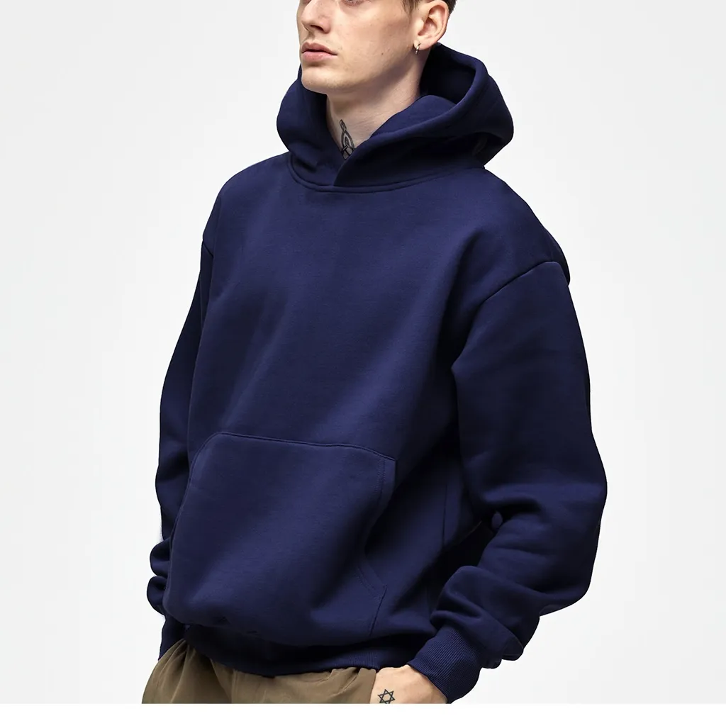 Marineblauw Beste Hoodies Groothandel Custom Mens Plain Sport Sweatshirt Reverse Weave Hoodie Met Pocket Mannen Oem Beste Vlakte Hoodies