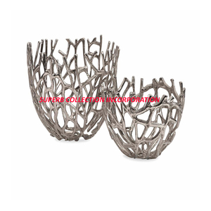 Bols décoratifs en métal faits à la main, design contemporain, motif bois de cerf, finition argentée non revêtue, pour la décoration de table, usine OEM - Product Image 2