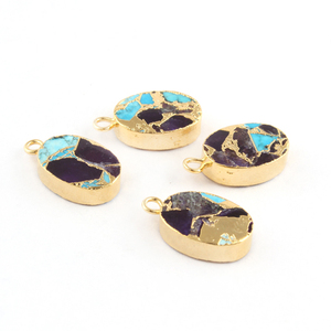 Joyería de latón galvanizado de oro de venta rápida para encontrar Mojave cobre púrpura turquesa piedra preciosa conector forma ovalada fianza única - Product Image 3