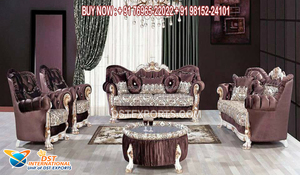 Walnut Finish <b>7</b> <b>Seater</b> <b>Sofa</b> Set for Home European Style Hand Carved Living Room Furniture Antique Look Wooden <b>Sofa</b> Set - Product Image 4
