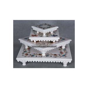 Magnifique chowki en marbre blanc pur poli fait à la main, incrusté de pierres, design antique, pour la décoration de la maison, VAISHNAVI HANDICRAFTS - Product Image 1