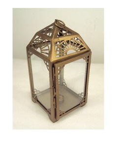 Gold Finishing Metal <b>Lantern</b> With <b>Tealight</b> Holder for Indoor and Outdoor Decorative Use - Product Image 1