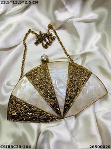 Handmade Designer Brass & Mother-of-Pearl Evening <b>Bag</b> Elegant Clutch Purse <b>for</b> Ladies' <b>Weddings</b> & <b>Bridal</b> Parties - Product Image 3
