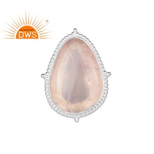 Cóctel-anillo clásico de Plata de Ley 925, joyería fina al por mayor, anillo grueso de piedras preciosas de cuarzo rosa, proveedor de joyería - Product Image 1