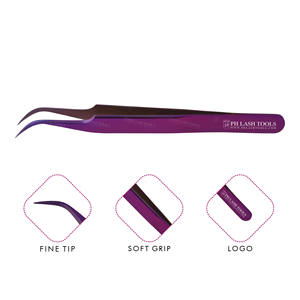 Stainless Steel Eyelash Extension Strong Curved Tip Tweezer in Purple Color with Your Own Logo, Eyelash Extension Tweezer - Product Image 1