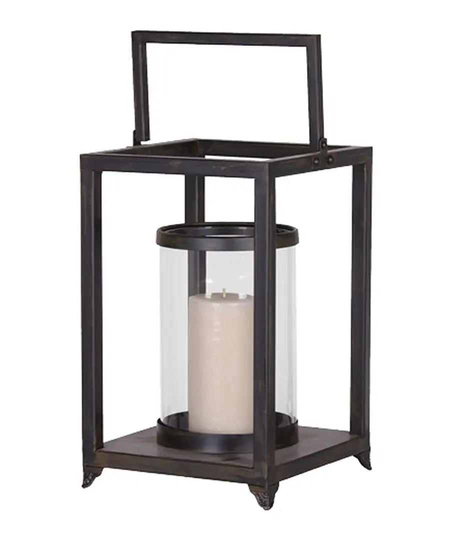 Lanterna decorativa di vendita calda dell'acciaio inossidabile del pavimento di tendenza con il Tealight e la luce di finitura neri di vetro