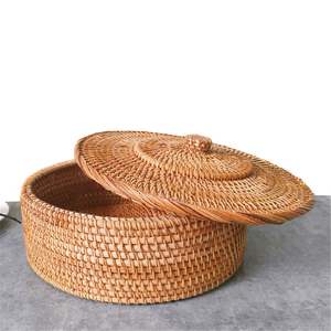 Set of 2 Size Rattan Woven Fruit Basket With Lid Natural Rattan Storage basket made in Vietnam