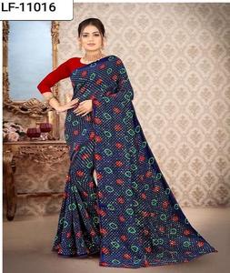 Premium Georgette <b>Fabric</b> Designer Saree Digital Bandhani Print Double Stitch Sequence Work Piping Border Indian Pakistani - Product Image 6