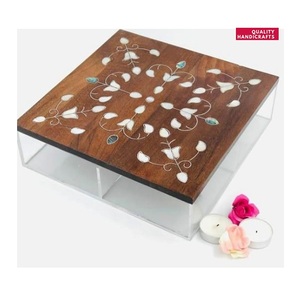 Arabic Style Wholesale Acacia Wood Mother of Pearl Inlay <b>Lid</b> Acrylic Jar Indian Decor Handicraft <b>Wooden</b> Laser Cutting Mop <b>Box</b> - Product Image 4
