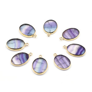 Fluorita de Forma Ovalada con Engaste de Plata de 19 a 21 mm con Dije Chapado en Oro para la Fabricación de Joyas - Product Image 2